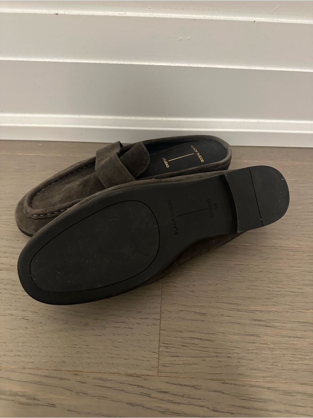 Women’s Black Suede Studio Gabby Loafer Mule in Hot Fudge Suede - Picture 3 of 4
